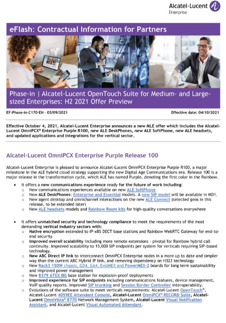 ALE eFlash - Phase-in Alcatel-Lucent OpenTouch Suite for Medium- and Large- sized Enterprises: H2 2021 Offer Preview 