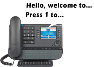 Deskphone playing a welcome message through a speakerphone