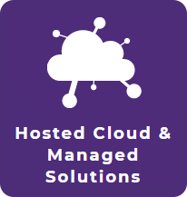 Purple square that redirects to the Hosted cloud and managed solutions page