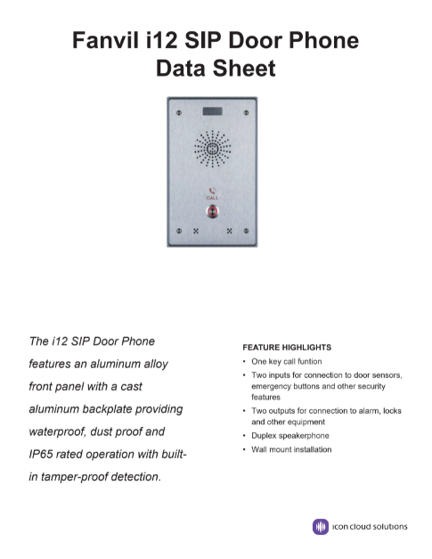 The ICONnect i12 IP Door Phone brochure.