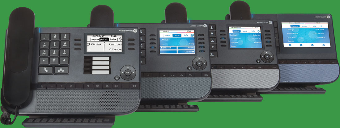 Alcatel-lucent desk phones, including the 8028s, 8058s, 8068s and 8078s stations.